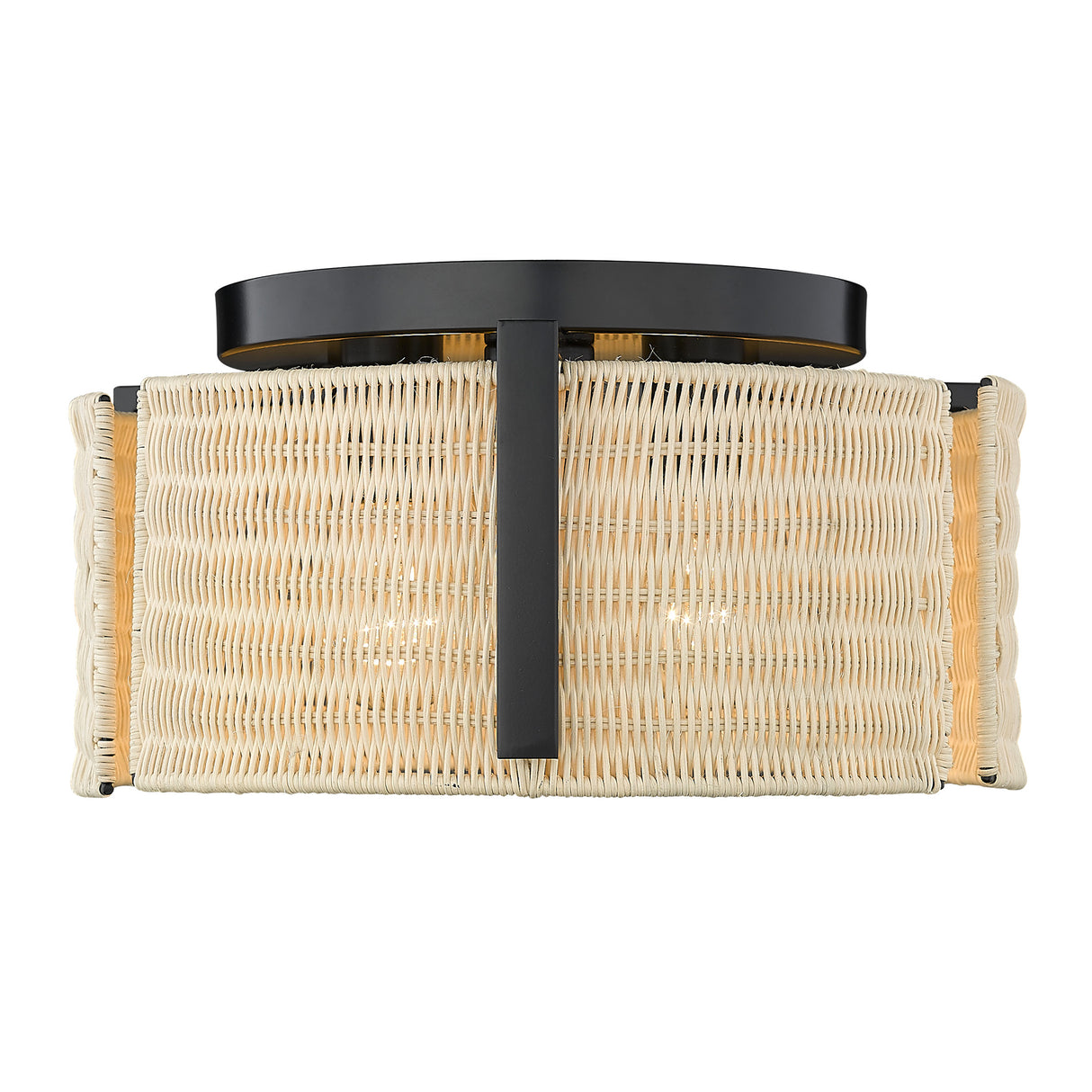 Grove 3 Light Flush Mount in Matte Black with Natural Wicker Shade