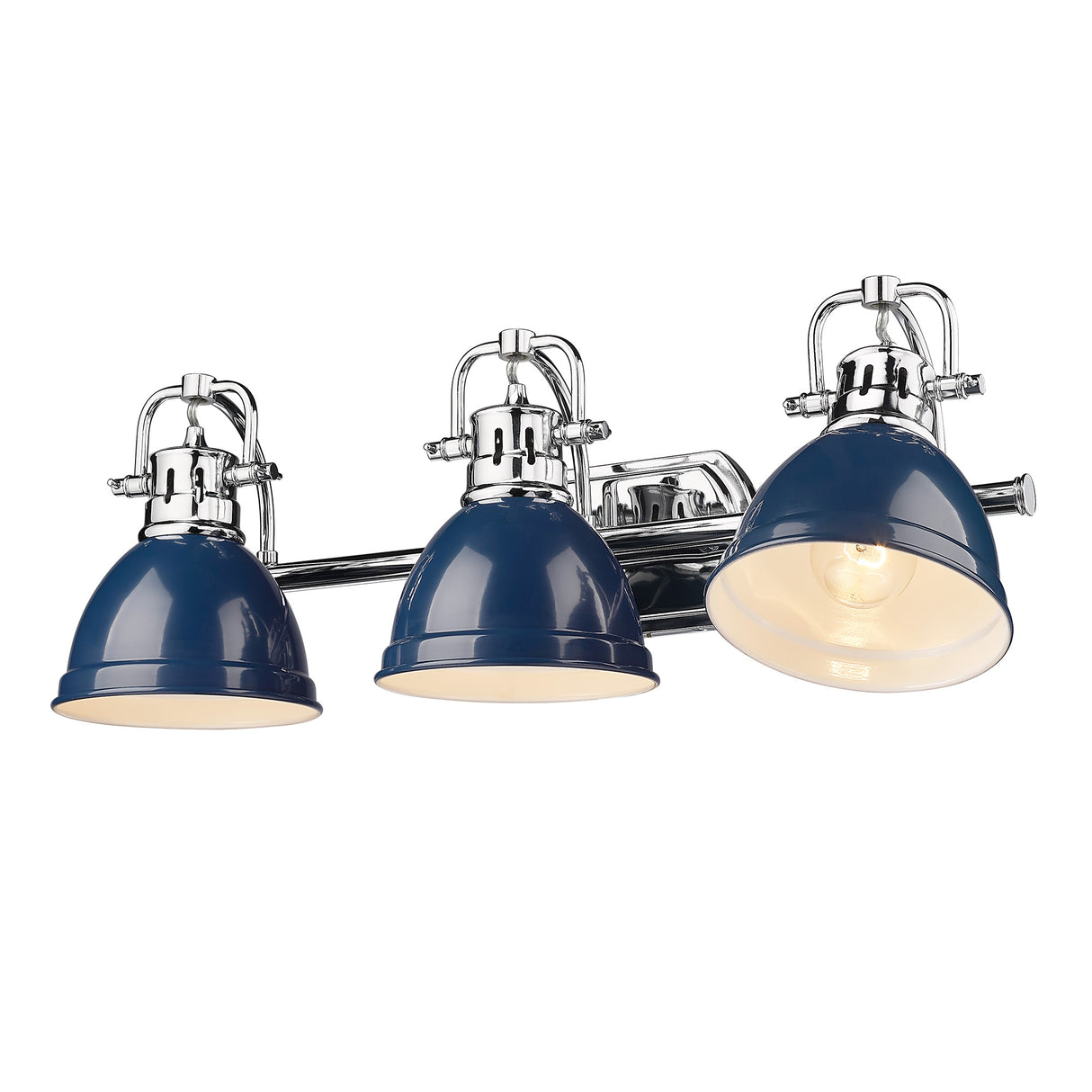 Duncan CH 3 Light Bath Vanity in Chrome with Navy Blue Shade