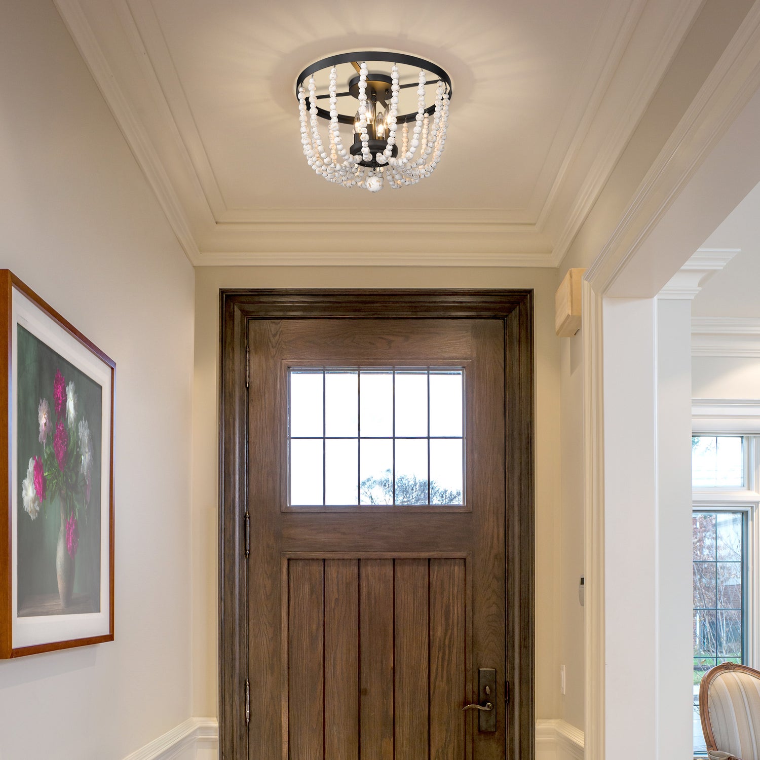 Tabitha Flush Mount in Matte Black with Chippy Wood Beads