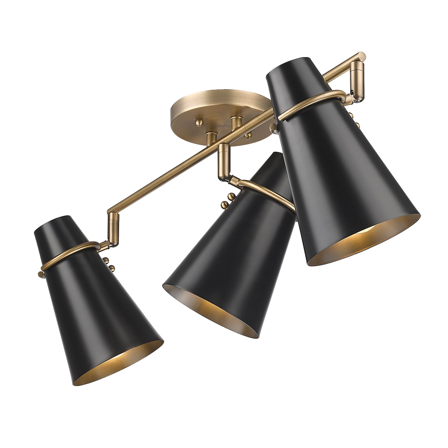 Reeva 3 Light Semi-Flush in Modern Brass with Matte Black Shade