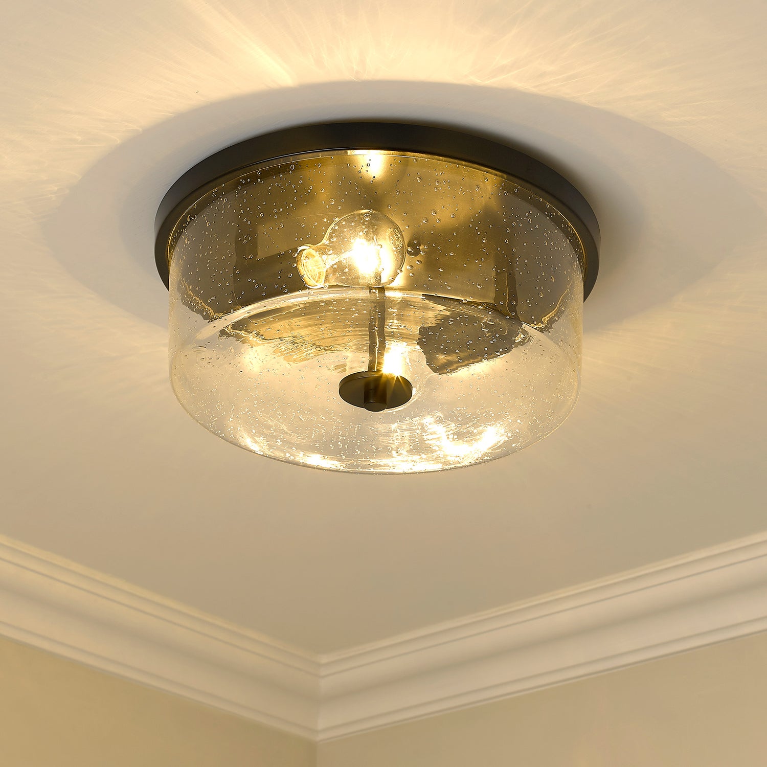 Rayne Flush Mount in Matte Black with Seeded Glass