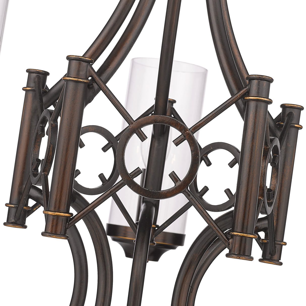 Quincy 5 Light Chandelier in Cordoban Bronze with Clear Glass Shades