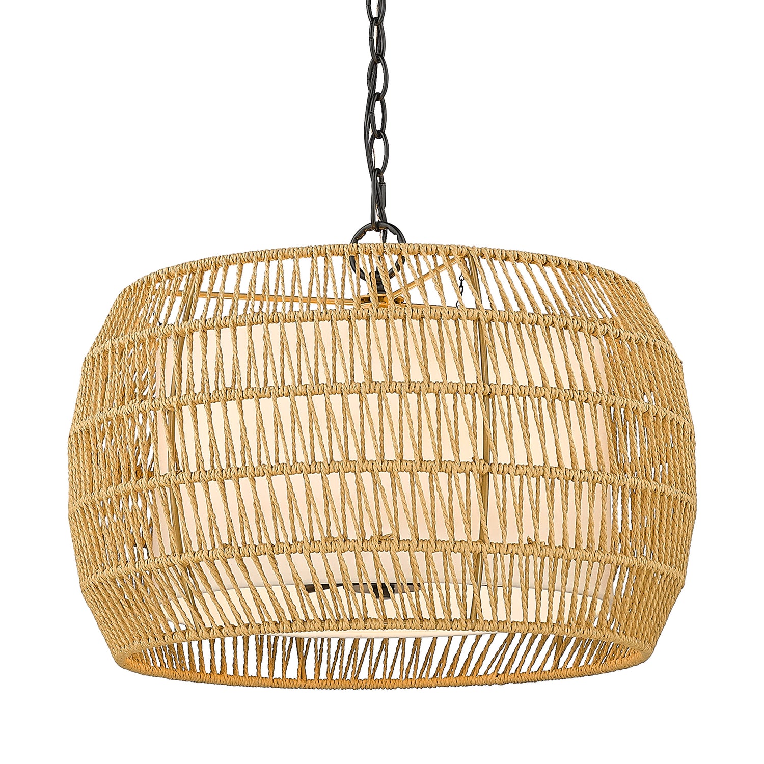 Everly 4 Light Chandelier in Matte Black with Natural Rattan Shade