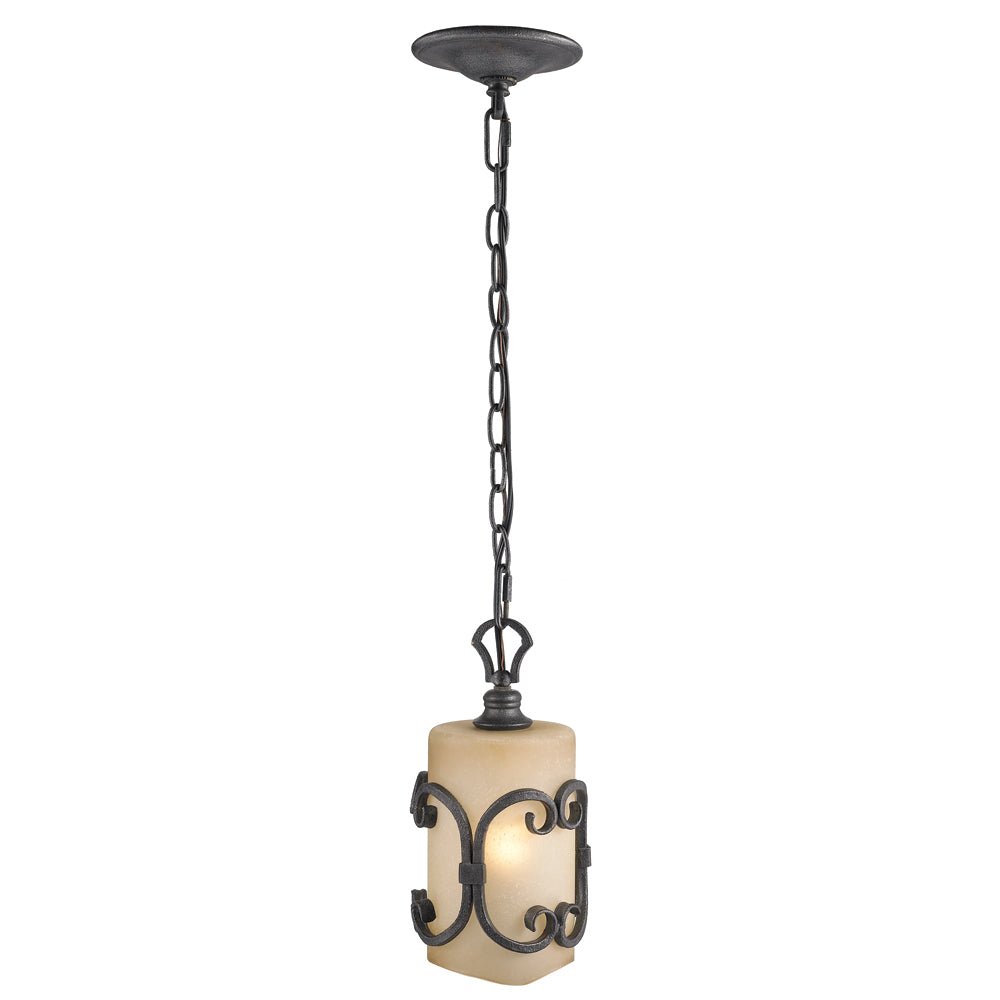 Madera Mini Pendant in Black Iron with Toscano Glass