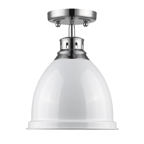 Duncan Flush Mount in Chrome with a White Shade