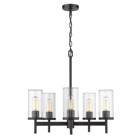 Winslett 5-Light Chandelier in Matte Black with Ribbed Clear Glass Shades