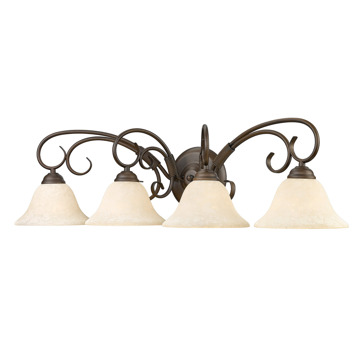 Homestead 4 Light Bath Vanity in Rubbed Bronze with Tea Stone Glass