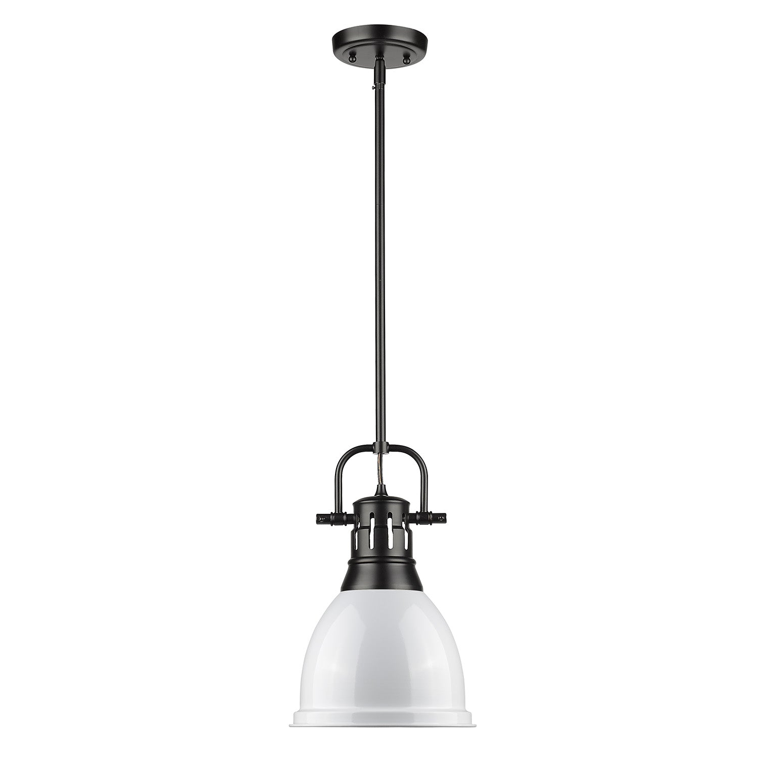 Duncan Small Pendant with Rod in Matte Black with a White Shade