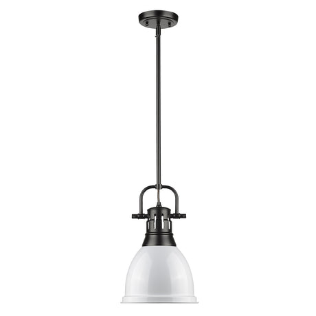 Duncan Small Pendant with Rod in Matte Black with a White Shade