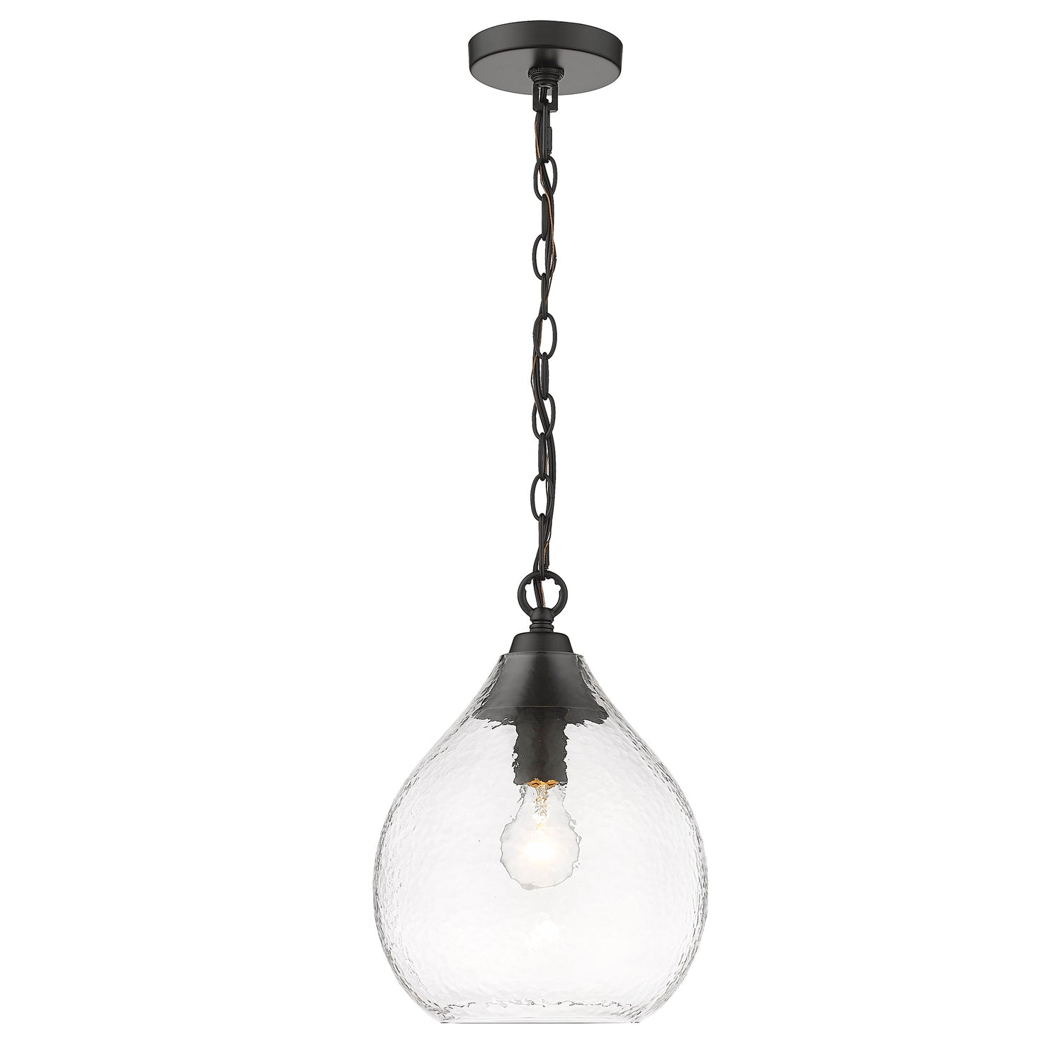 Ariella Small Pendant in Matte Black with Hammered Clear Glass