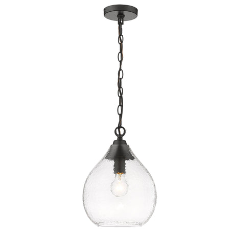 Ariella Small Pendant in Matte Black with Hammered Clear Glass