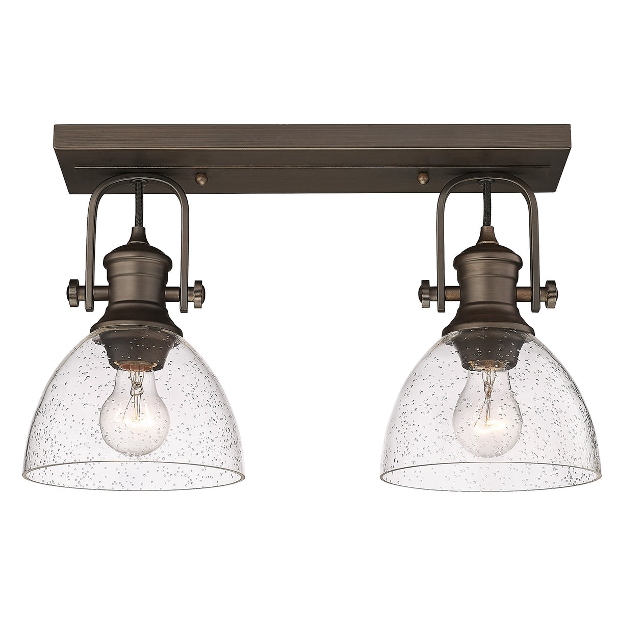 Hines 2-Light Semi-Flush in Rubbed Bronze with Seeded Glass