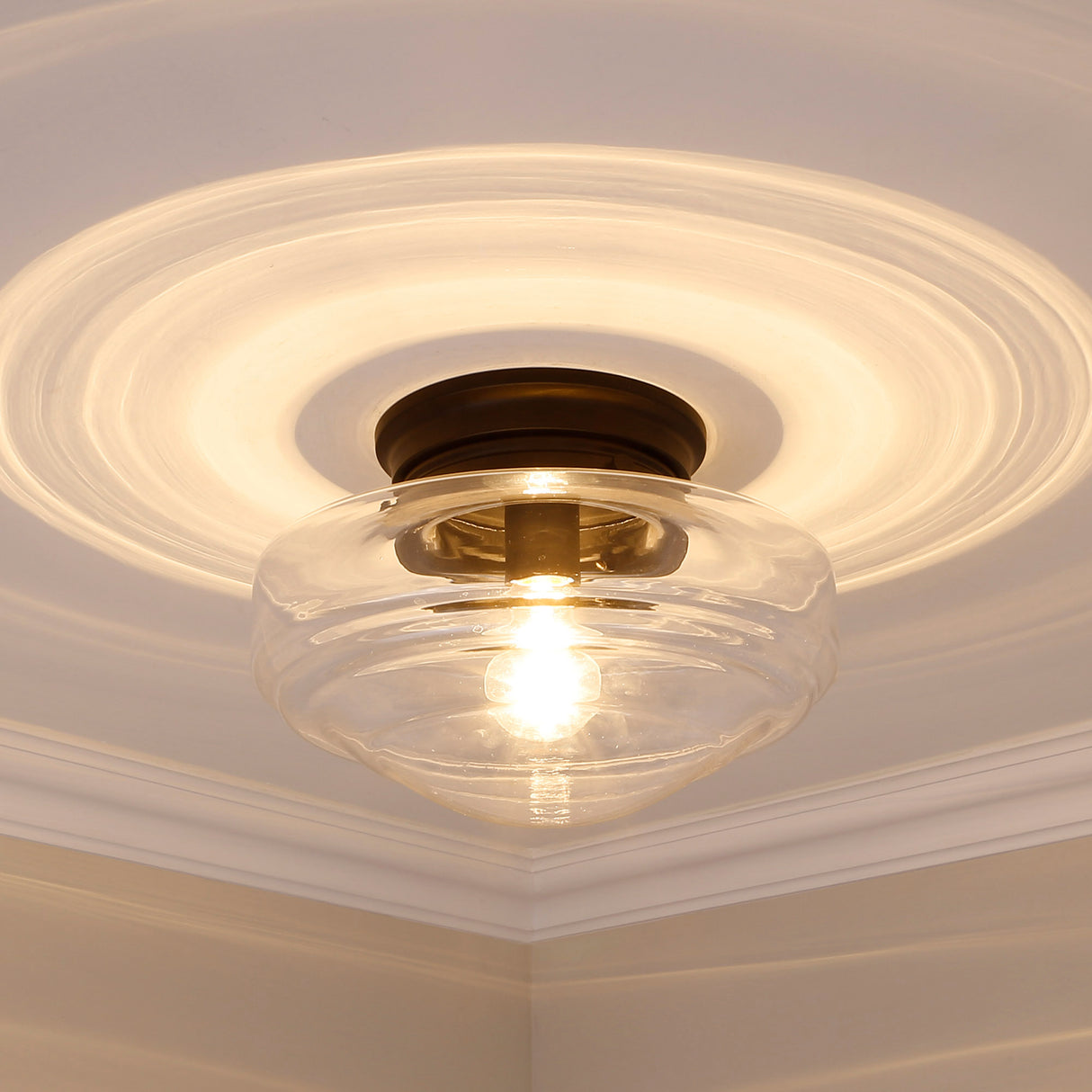Ingalls Semi-Flush in Matte Black with Clear Glass Shade