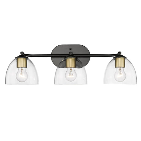 Roxie 3 Light Bath Vanity in Matte Black with Brushed Champagne Bronze Accents and Clear Glass Shade