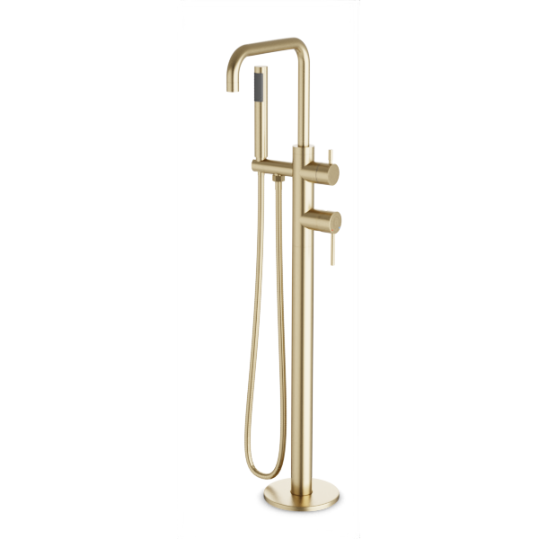Artos Opera Floor Mount Tub Filler Trim Kit with Low Spout & Hand Shower Satin Brass – FS513TKSB