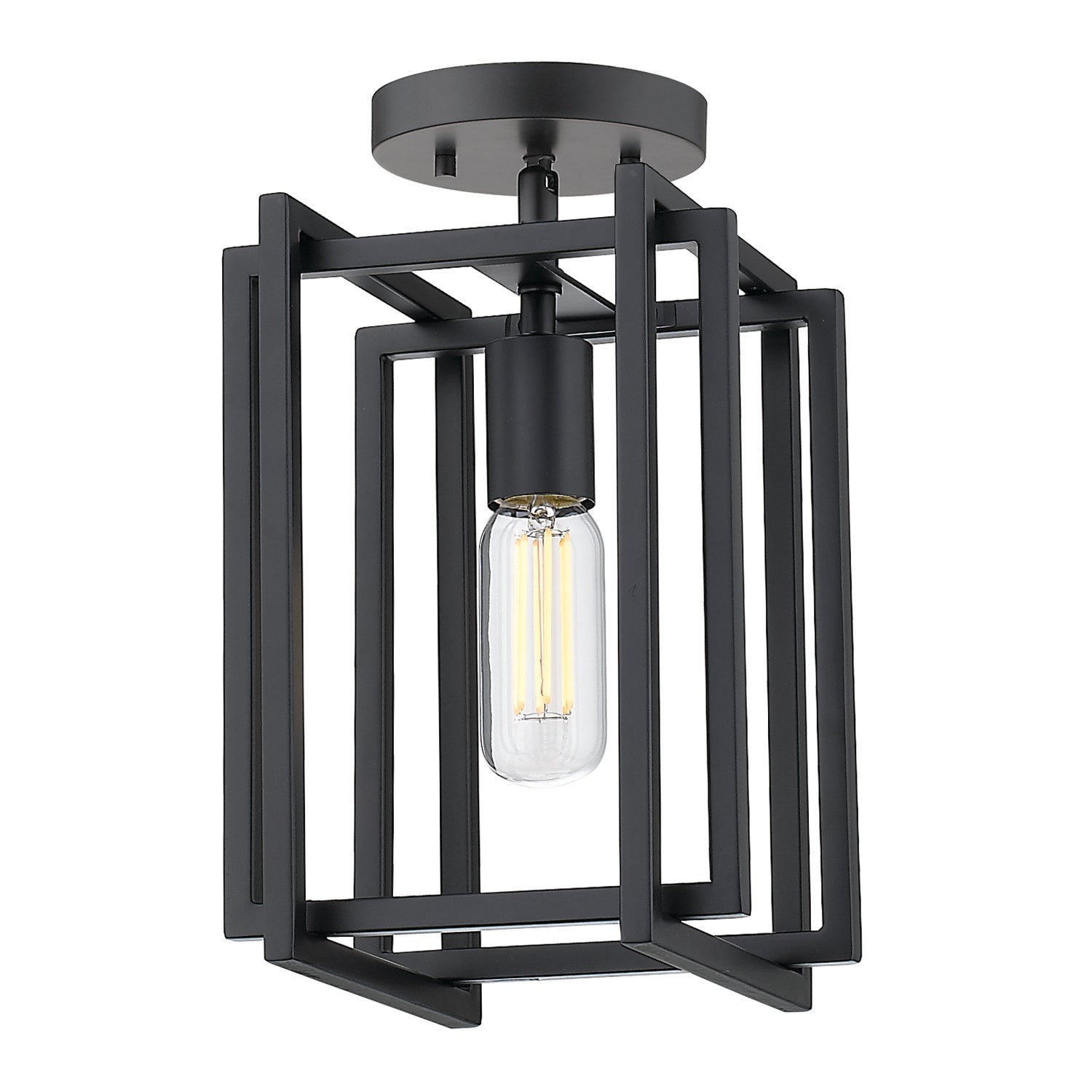 Tribeca 1-Light Semi-Flush in Matte Black with Matte Black Accents
