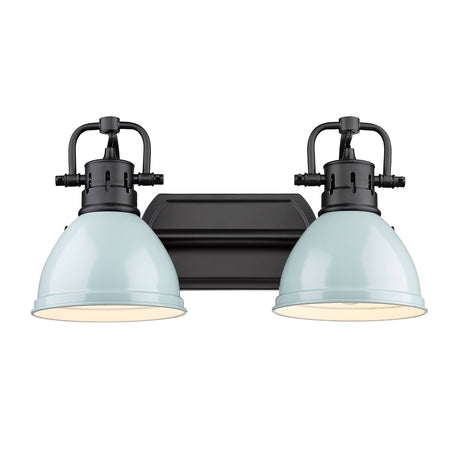 Duncan 2 Light Bath Vanity in Matte Black with Seafoam Shades