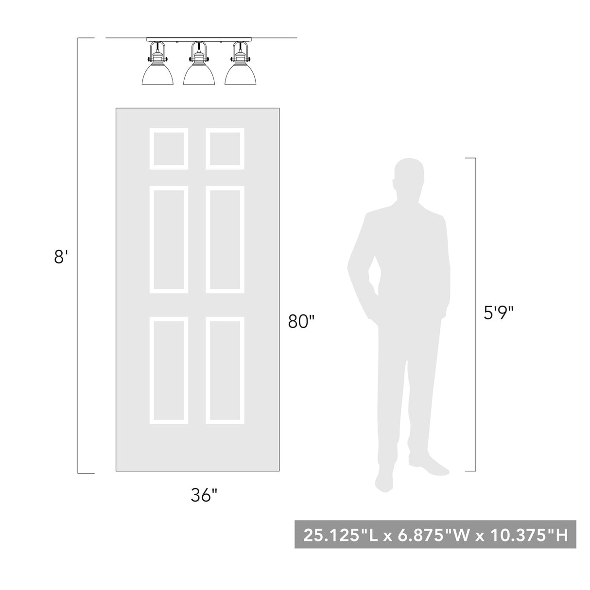 Hines 3-Light Semi-Flush in Matte Black with Opal Glass