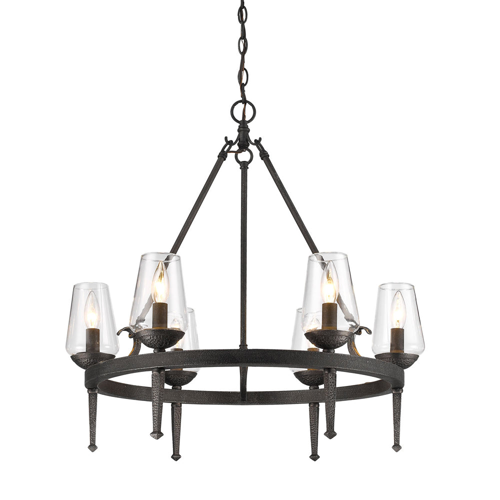 Marcellis 6 Light Chandelier in Dark Natural Iron with Clear Glass