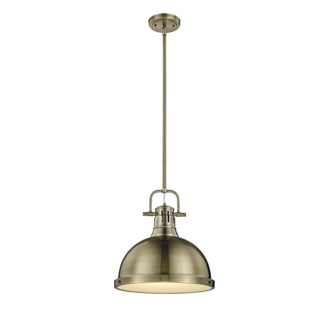 Duncan 1 Light Pendant with Rod in Aged Brass with an Aged Brass Shade