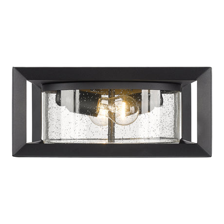 Smyth Outdoor Flush Mount in Natural Black with Seeded Glass