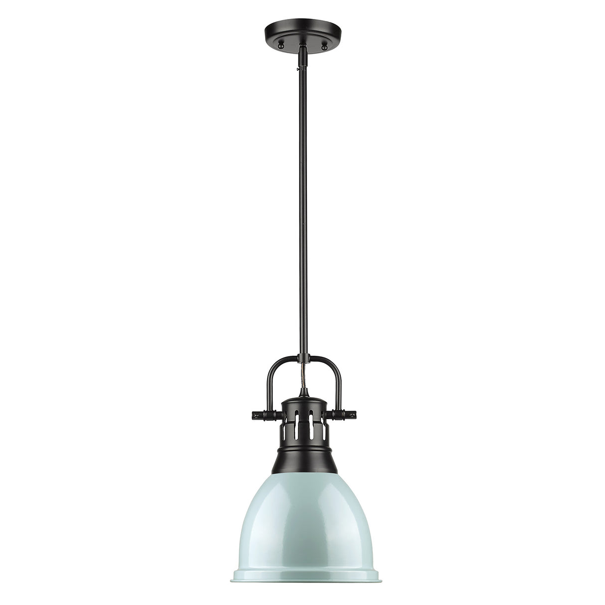 Duncan Small Pendant with Rod in Matte Black with a Seafoam Shade