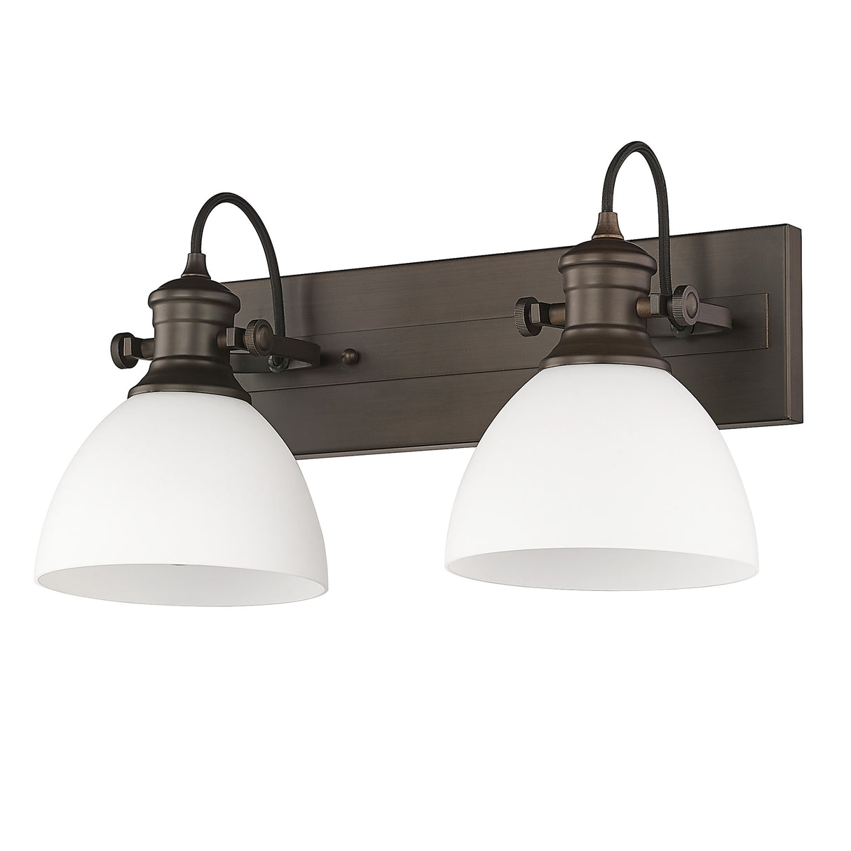 Hines 2-Light Bath Vanity in Rubbed Bronze with Opal Glass