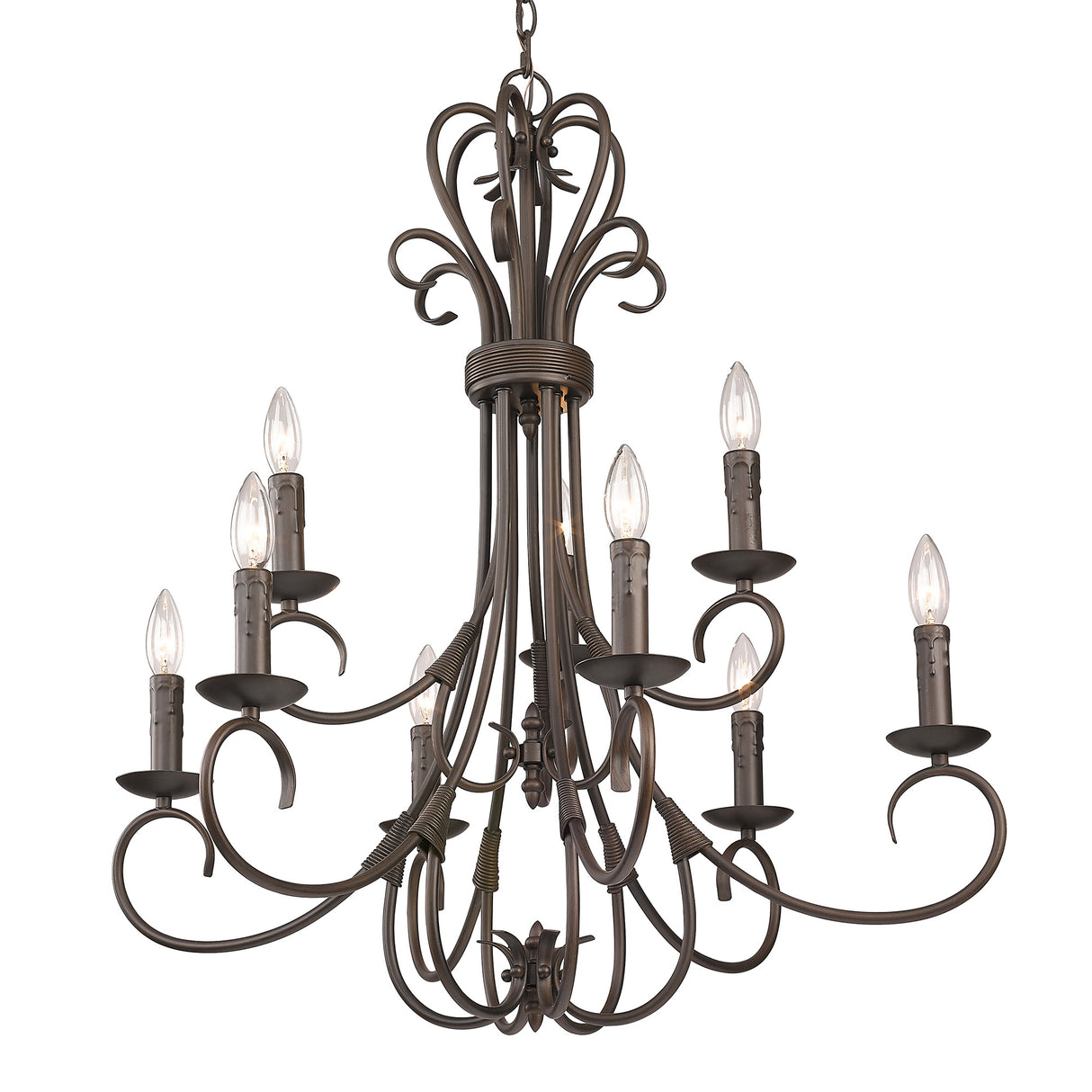 Homestead 2 Tier - 9 Light Candelabra Chandelier in Rubbed Bronze with Drip Candlesticks