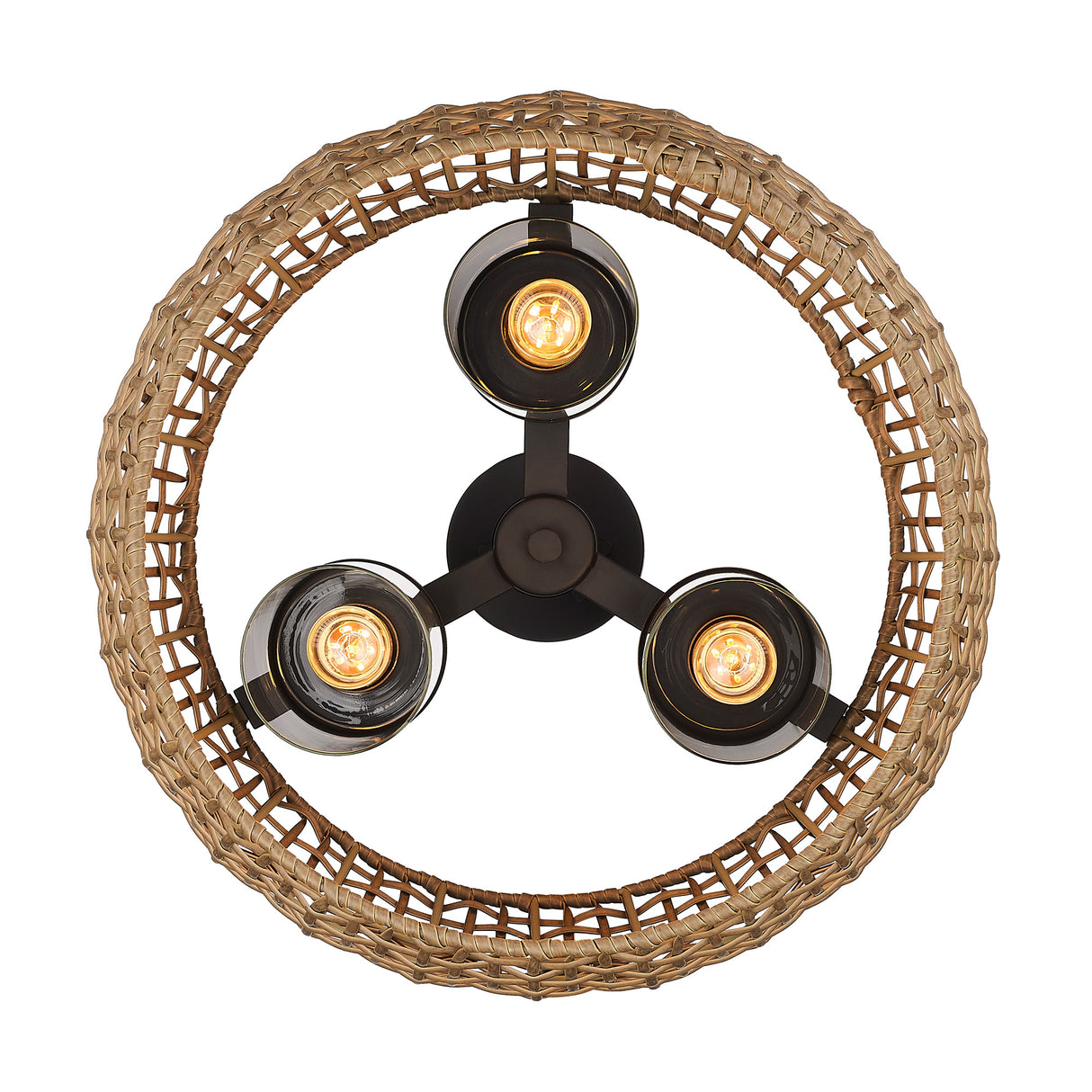 Piper 3 Light Semi-Flush - Outdoor in Natural Black with Maple All-Weather Wicker Shade