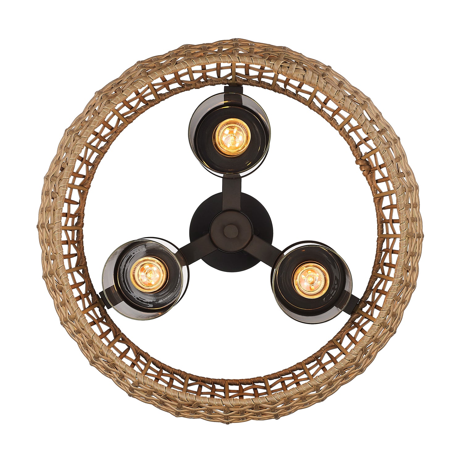 Piper 3 Light Semi-Flush - Outdoor in Natural Black with Maple All-Weather Wicker Shade