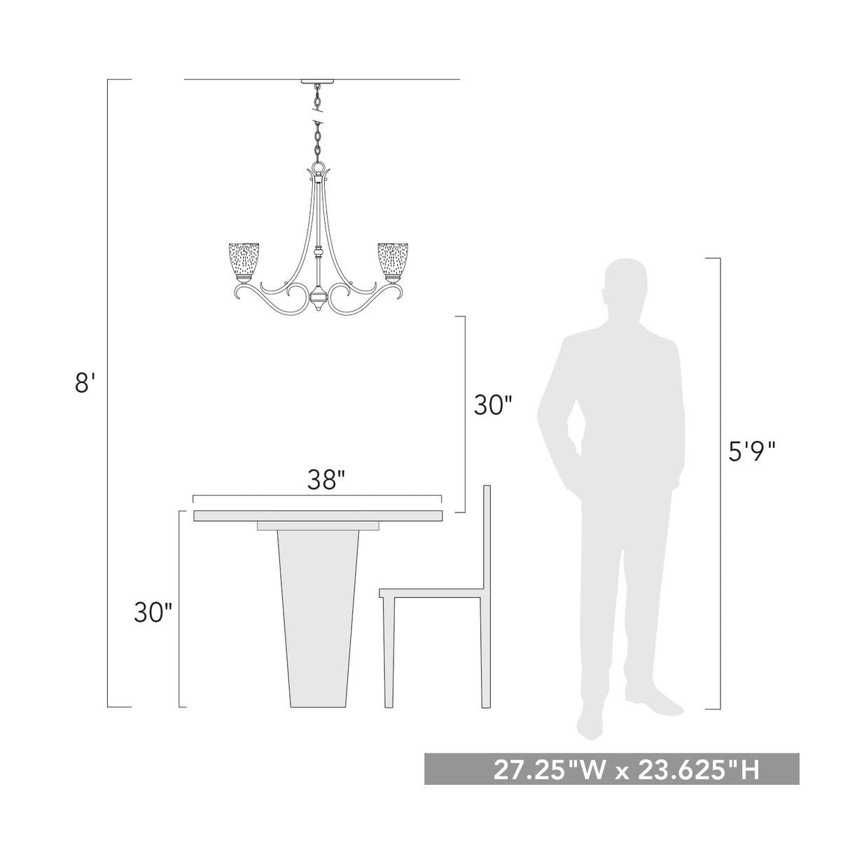 Parrish 5 Light Chandelier in Matte Black with Seeded Glass