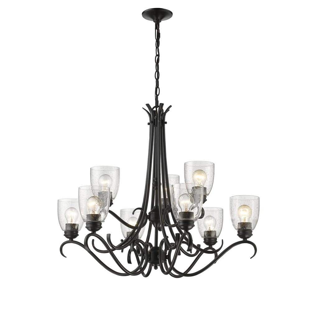 Parrish 9 Light Chandelier in Matte Black with Seeded Glass