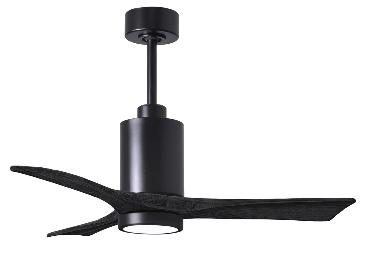 Matthews Fan PA3-BK-BK-42 Patricia-3 three-blade ceiling fan in Matte Black finish with 42” solid matte black wood blades and dimmable LED light kit