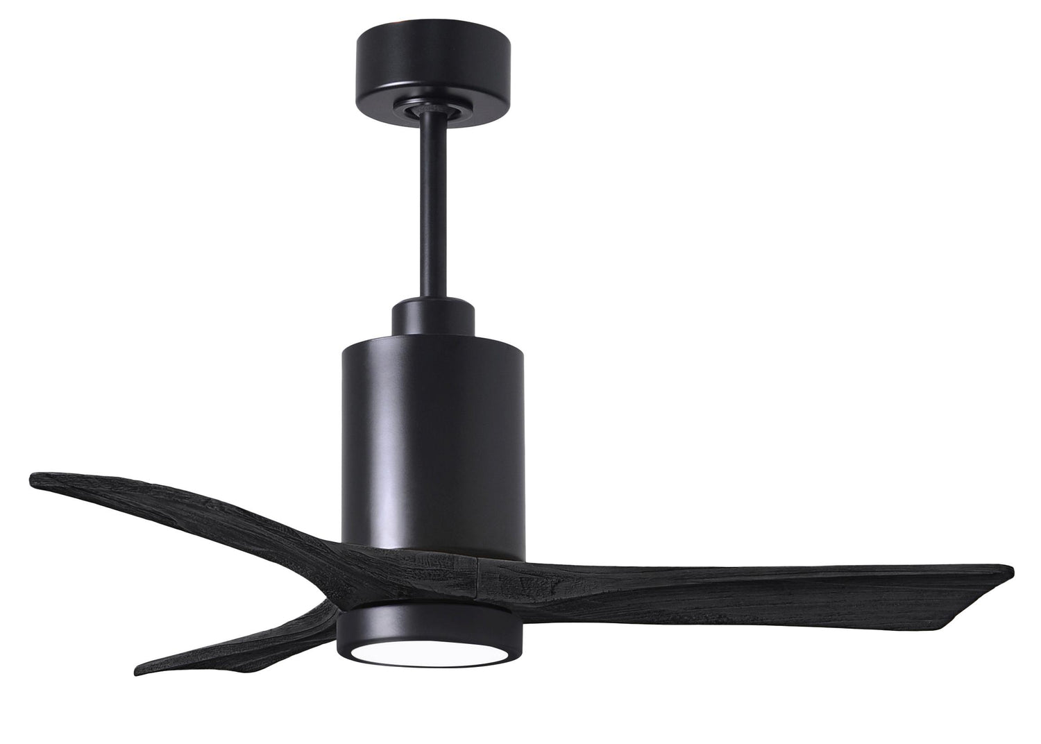 Matthews Fan PA3-BK-BK-42 Patricia-3 three-blade ceiling fan in Matte Black finish with 42” solid matte black wood blades and dimmable LED light kit