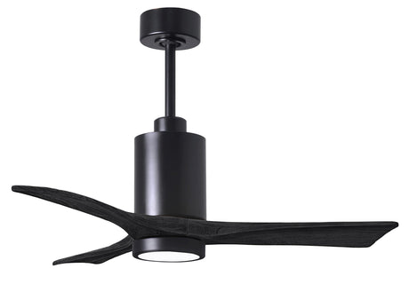 Matthews Fan PA3-BK-BK-42 Patricia-3 three-blade ceiling fan in Matte Black finish with 42” solid matte black wood blades and dimmable LED light kit 
