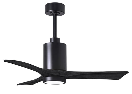 Matthews Fan PA3-BK-BK-42 Patricia-3 three-blade ceiling fan in Matte Black finish with 42” solid matte black wood blades and dimmable LED light kit