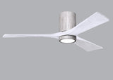 Matthews Fan IR3HLK-BW-MWH-52 Irene-3HLK three-blade flush mount paddle fan in Barn Wood finish with 52” solid matte white wood blades and integrated LED light kit.