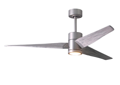 Matthews Fan SJ-BN-BW-60 Super Janet three-blade ceiling fan in Brushed Nickel finish with 60” solid barn wood tone blades and dimmable LED light kit