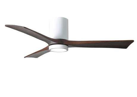 Matthews Fan IR3HLK-WH-WA-52 Irene-3HLK three-blade flush mount paddle fan in Gloss White finish with 52” solid walnut tone blades and integrated LED light kit.