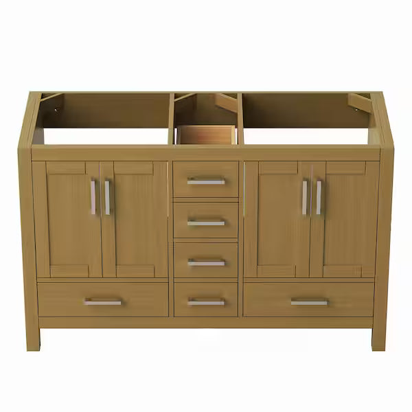 New England Home Goods Etna 55" Single Sink Vanity in White with Double Bowl Quartz Top