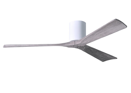 Matthews Fan IR3H-WH-BW-60 Irene-3H three-blade flush mount paddle fan in Gloss White finish with 60” solid barn wood tone blades.