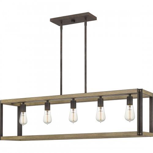 Quoizel FNN542RK Finn Linear chandelier 5 light rustic black Island Light