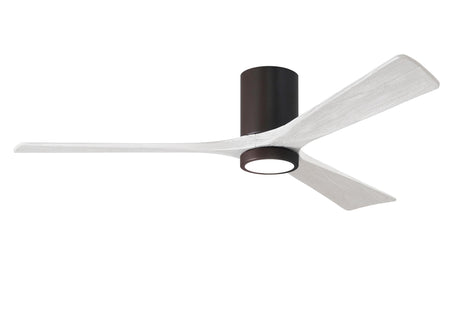 Matthews Fan IR3HLK-TB-MWH-60 Irene-3HLK three-blade flush mount paddle fan in Textured Bronze finish with 60” solid matte white wood blades and integrated LED light kit.