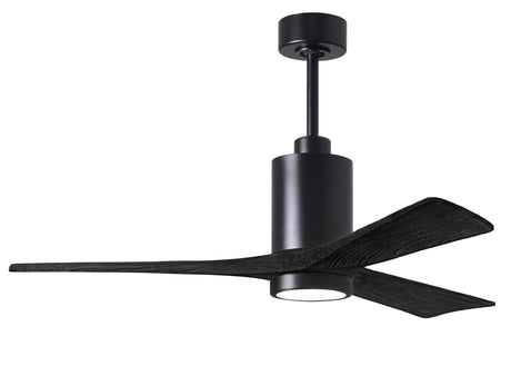 Matthews Fan PA3-BK-BK-52 Patricia-3 three-blade ceiling fan in Matte Black finish with 52” solid matte black wood blades and dimmable LED light kit 