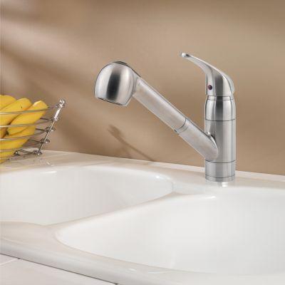 Stainless Steel Pfirst Series 1-handle, Pull-out Kitchen Faucet G133-10SS