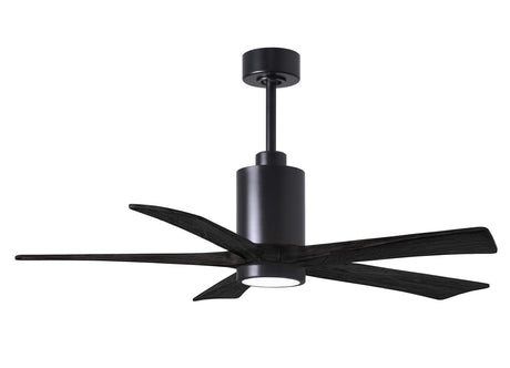 Matthews Fan PA5-BK-BK-52 Patricia-5 five-blade ceiling fan in Matte Black finish with 52” solid matte black wood blades and dimmable LED light kit 