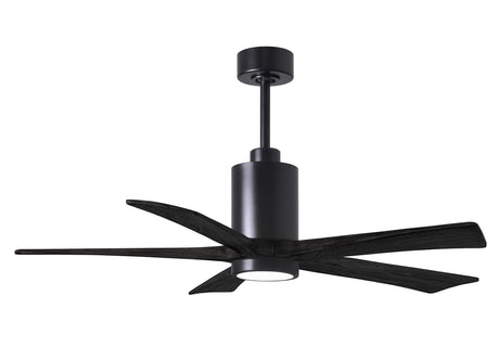 Matthews Fan PA5-BK-BK-52 Patricia-5 five-blade ceiling fan in Matte Black finish with 52” solid matte black wood blades and dimmable LED light kit