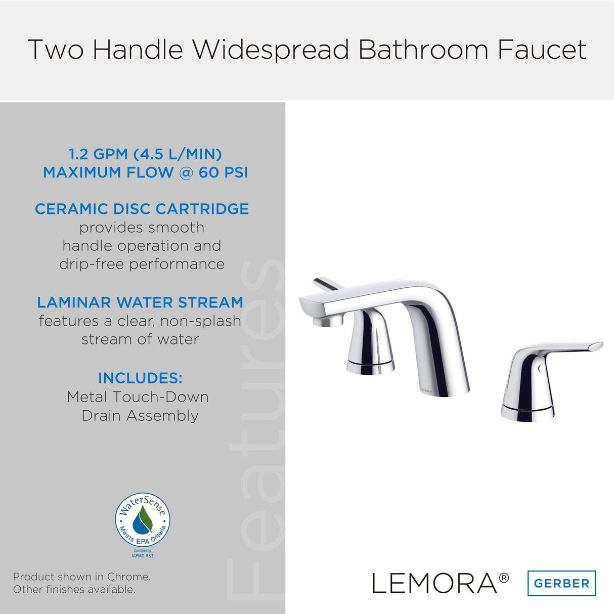 Gerber D304134BS Satin Black Lemora Two Handle Widespread Lavatory Faucet