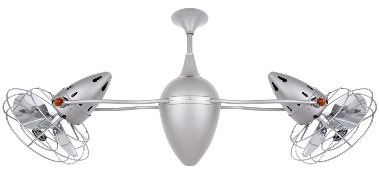Matthews Fan AR-BN-MTL-DAMP Ar Ruthiane 360° dual headed rotational ceiling fan in brushed nickel finish with metal blades for damp location.