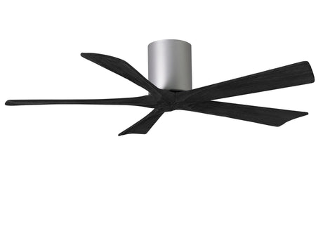 Matthews Fan IR5H-BN-BK-52 Irene-5H five-blade flush mount paddle fan in Brushed Nickel finish with 52” solid matte black wood blades.